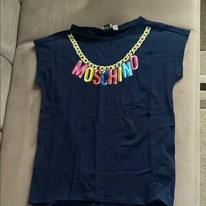 Moschino Blue Short Sleeve Tee with Colorful Necklace Design